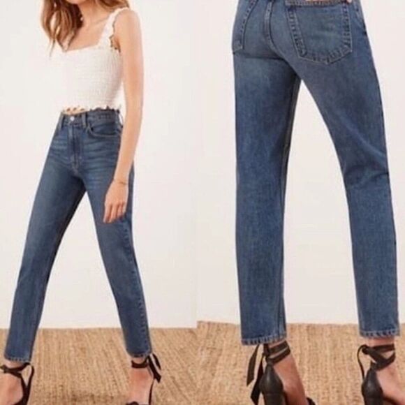 Reformation Julia High Cigarette Jean Baltic Wash Raw Hem Size 29 - Picture 1 of 8